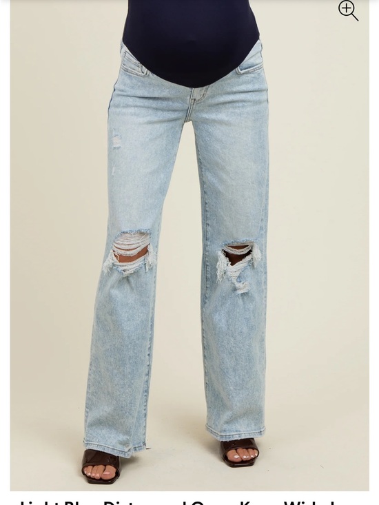 Pinkblush Denim - Pinkblush Light Blue Distressed Wide-Leg Maternity Jeans